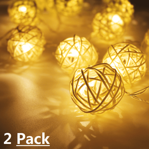 20 White Rattan Ball LED Light String Fairy Lamp Wedding Party Xmas Decor